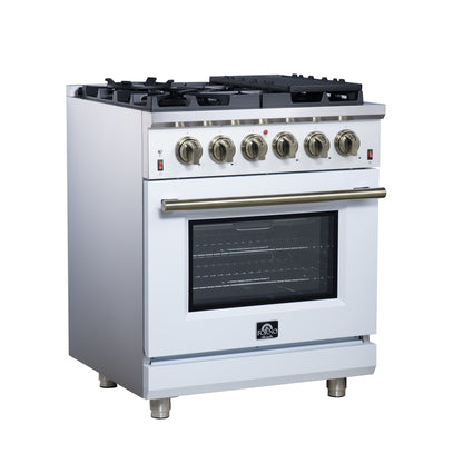 Cuisinière à gaz autonome blanche Forno Massimo de 30 pouces, 4 brûleurs, four à convection véritable