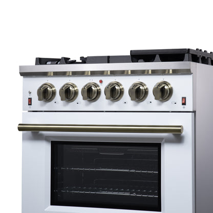 Cuisinière à gaz autonome blanche Forno Massimo de 30 pouces, 4 brûleurs, four à convection véritable