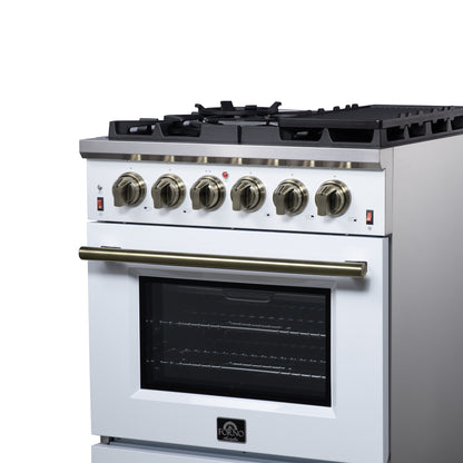 Cuisinière à gaz autonome blanche Forno Massimo de 30 pouces, 4 brûleurs, four à convection véritable