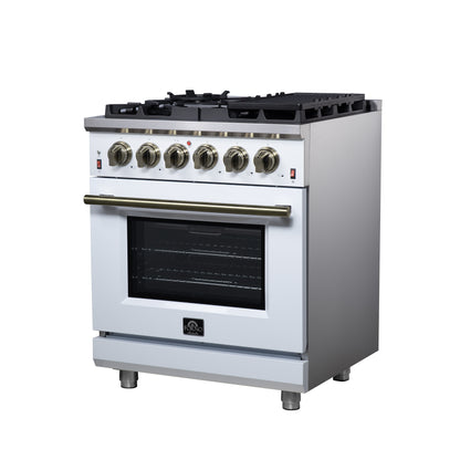 Cuisinière à gaz autonome blanche Forno Massimo de 30 pouces, 4 brûleurs, four à convection véritable
