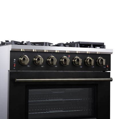 Forno Massimo 36-Inch Black Freestanding Gas Range, 6 Sealed Burners, Convection Oven, Energy Efficient
