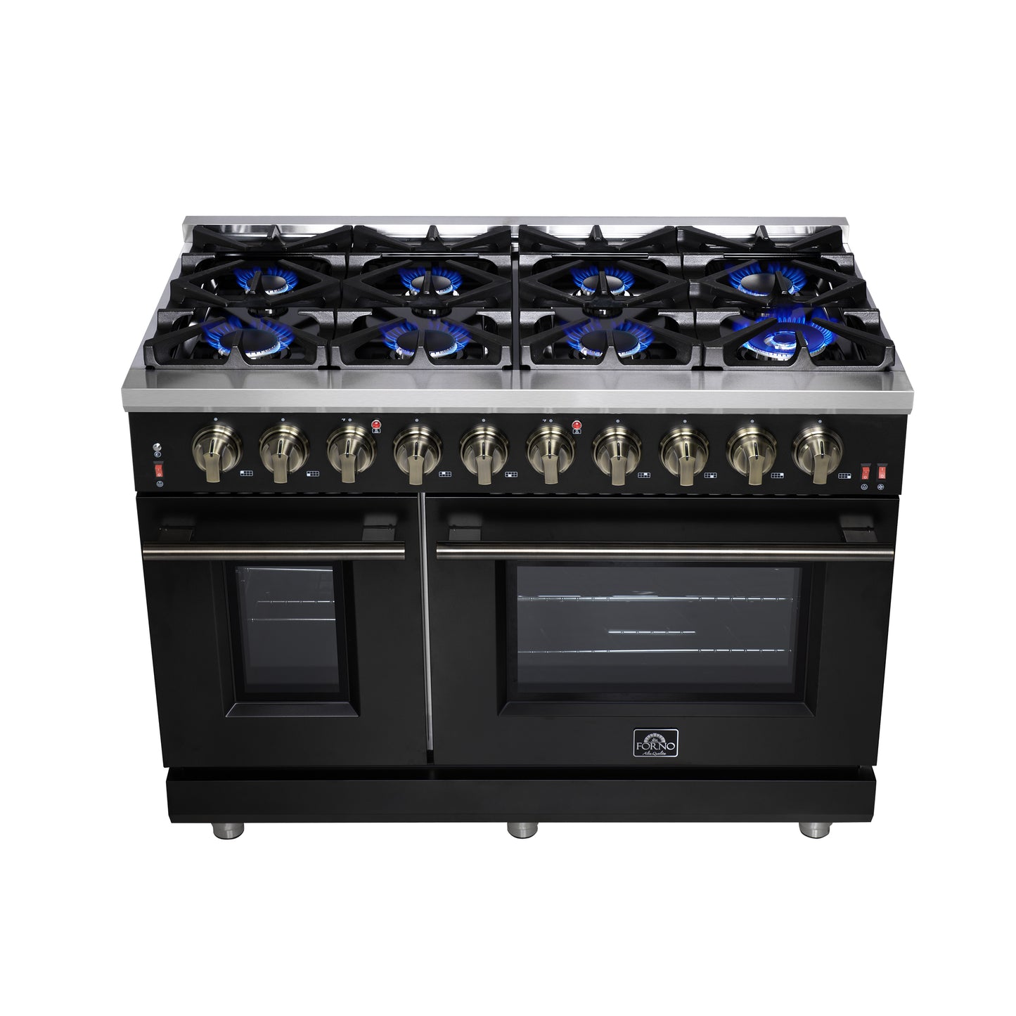 Cuisinière à gaz autonome noire Forno Massimo de 48 pouces, 8 brûleurs, four à convection véritable