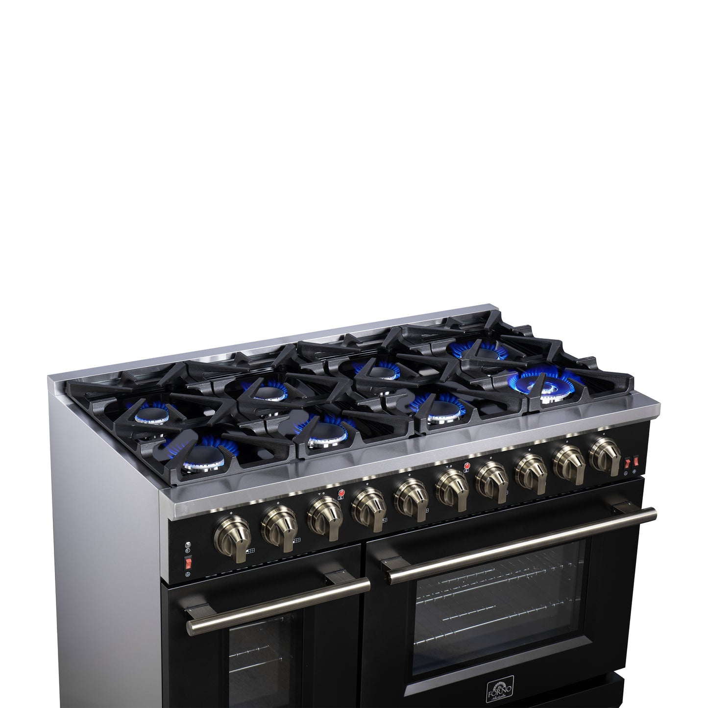 Cuisinière à gaz autonome noire Forno Massimo de 48 pouces, 8 brûleurs, four à convection véritable