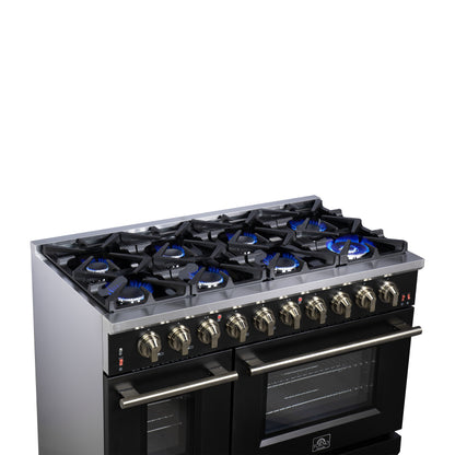 Cuisinière à gaz autonome noire Forno Massimo de 48 pouces, 8 brûleurs, four à convection véritable