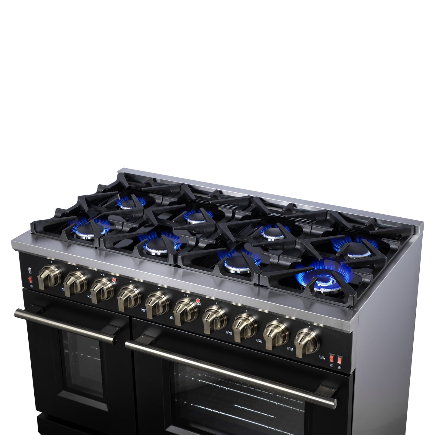 Cuisinière à gaz autonome noire Forno Massimo de 48 pouces, 8 brûleurs, four à convection véritable