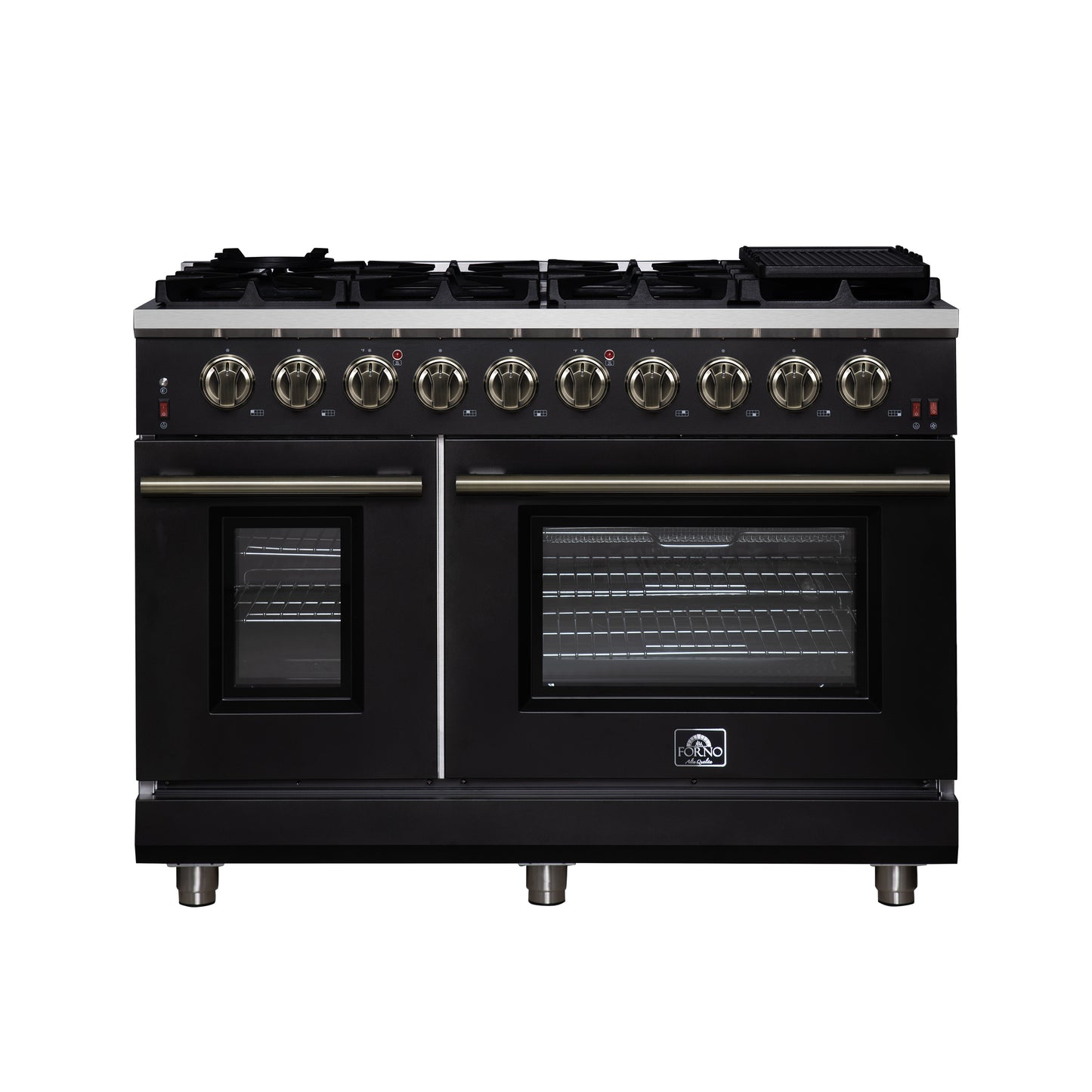 Cuisinière à gaz autonome noire Forno Massimo de 48 pouces, 8 brûleurs, four à convection véritable