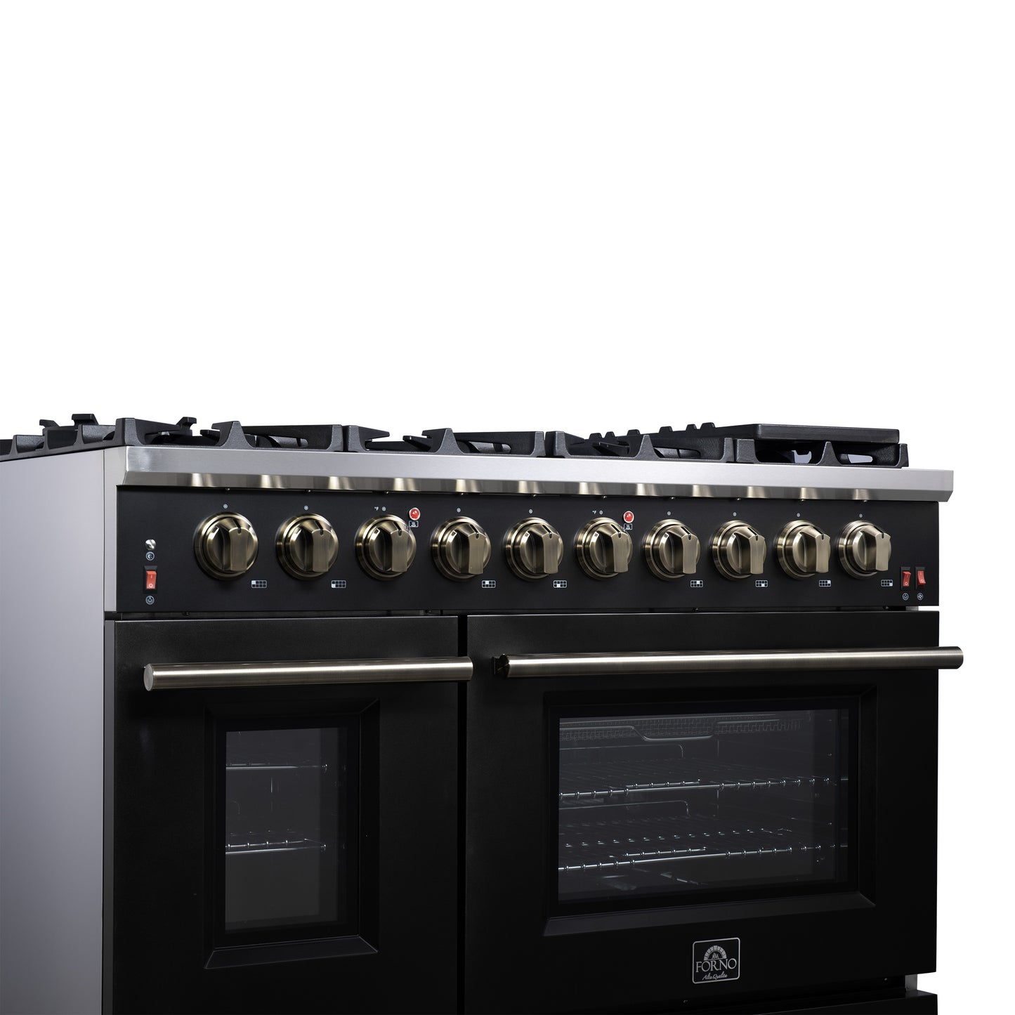 Cuisinière à gaz autonome noire Forno Massimo de 48 pouces, 8 brûleurs, four à convection véritable