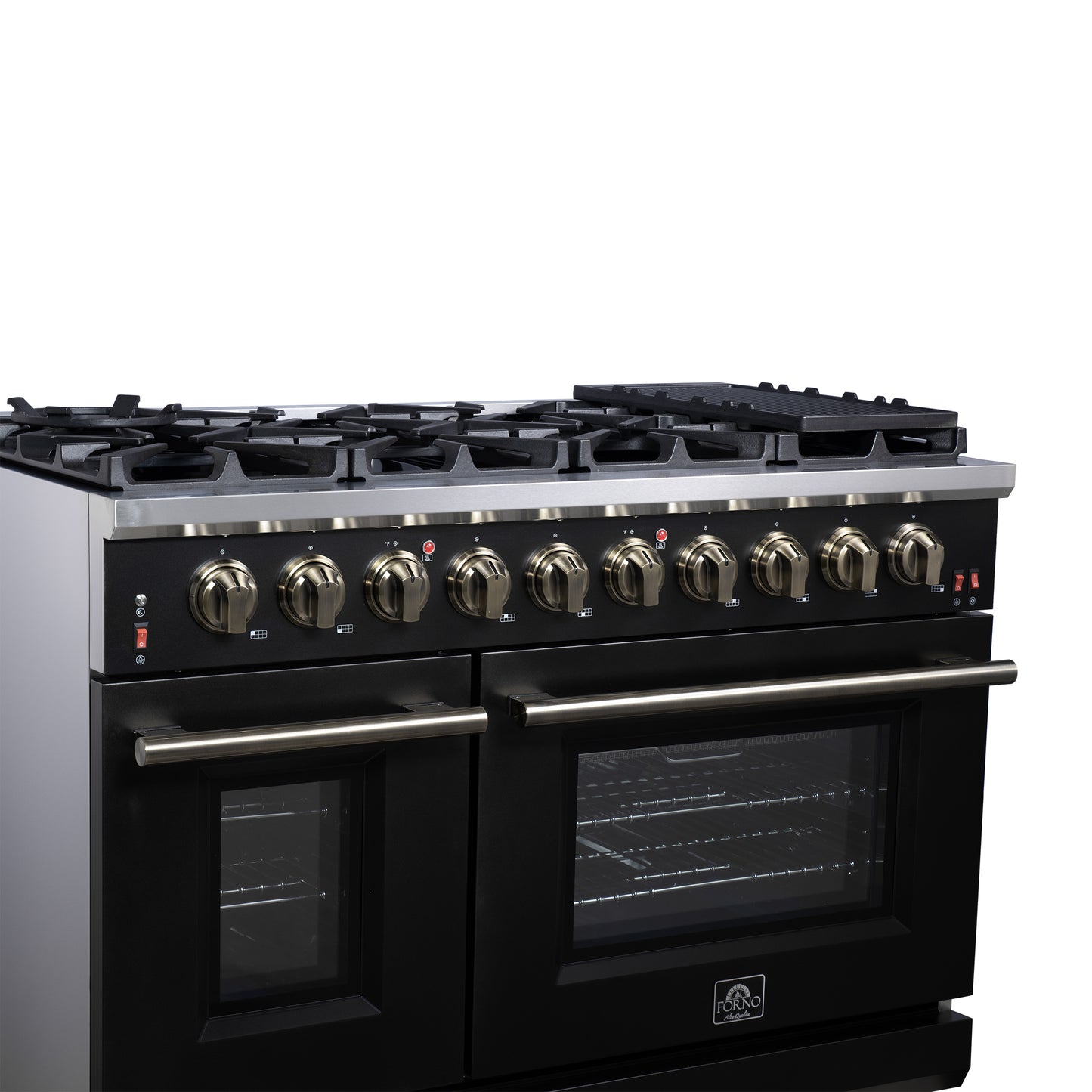 Cuisinière à gaz autonome noire Forno Massimo de 48 pouces, 8 brûleurs, four à convection véritable