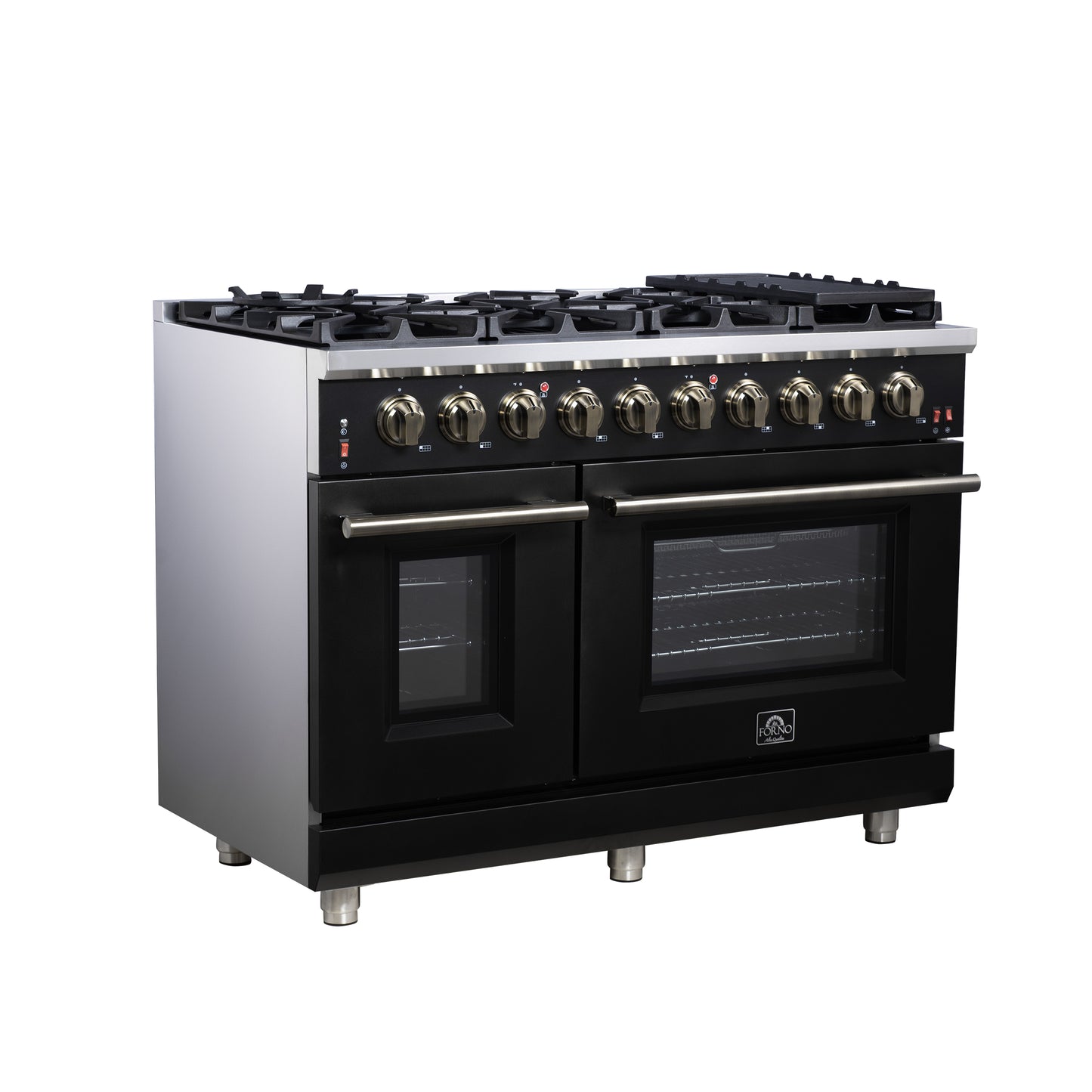 Cuisinière à gaz autonome noire Forno Massimo de 48 pouces, 8 brûleurs, four à convection véritable