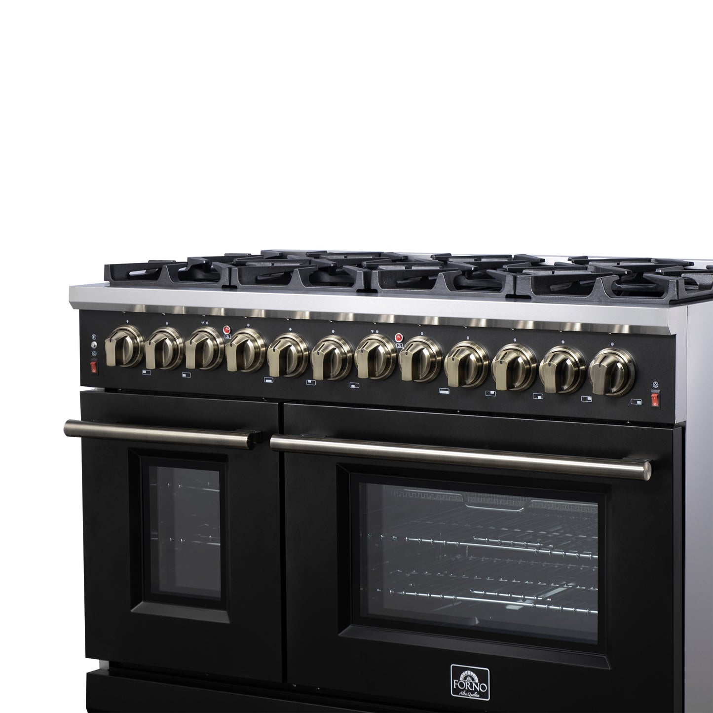 Cuisinière à gaz autonome noire Forno Massimo de 48 pouces, 8 brûleurs, four à convection véritable