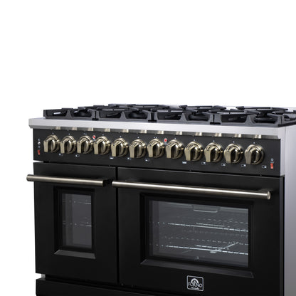 Cuisinière à gaz autonome noire Forno Massimo de 48 pouces, 8 brûleurs, four à convection véritable