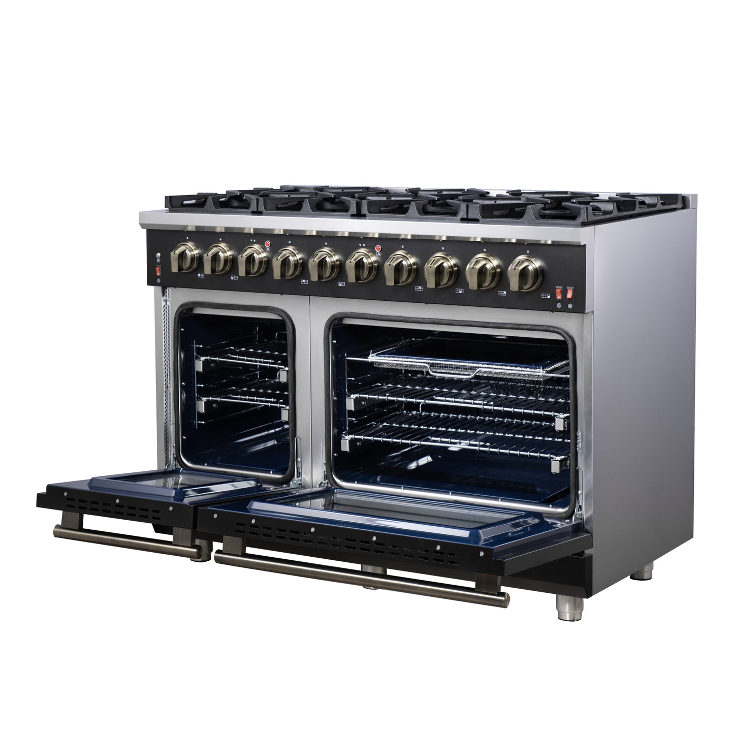 Cuisinière à gaz autonome noire Forno Massimo de 48 pouces, 8 brûleurs, four à convection véritable