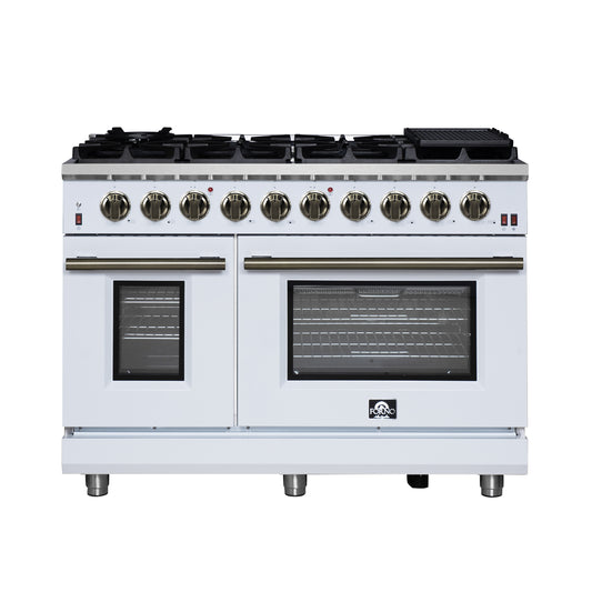 Cuisinière à gaz autonome blanche Forno Massimo de 48 pouces, 8 brûleurs, four à convection véritable