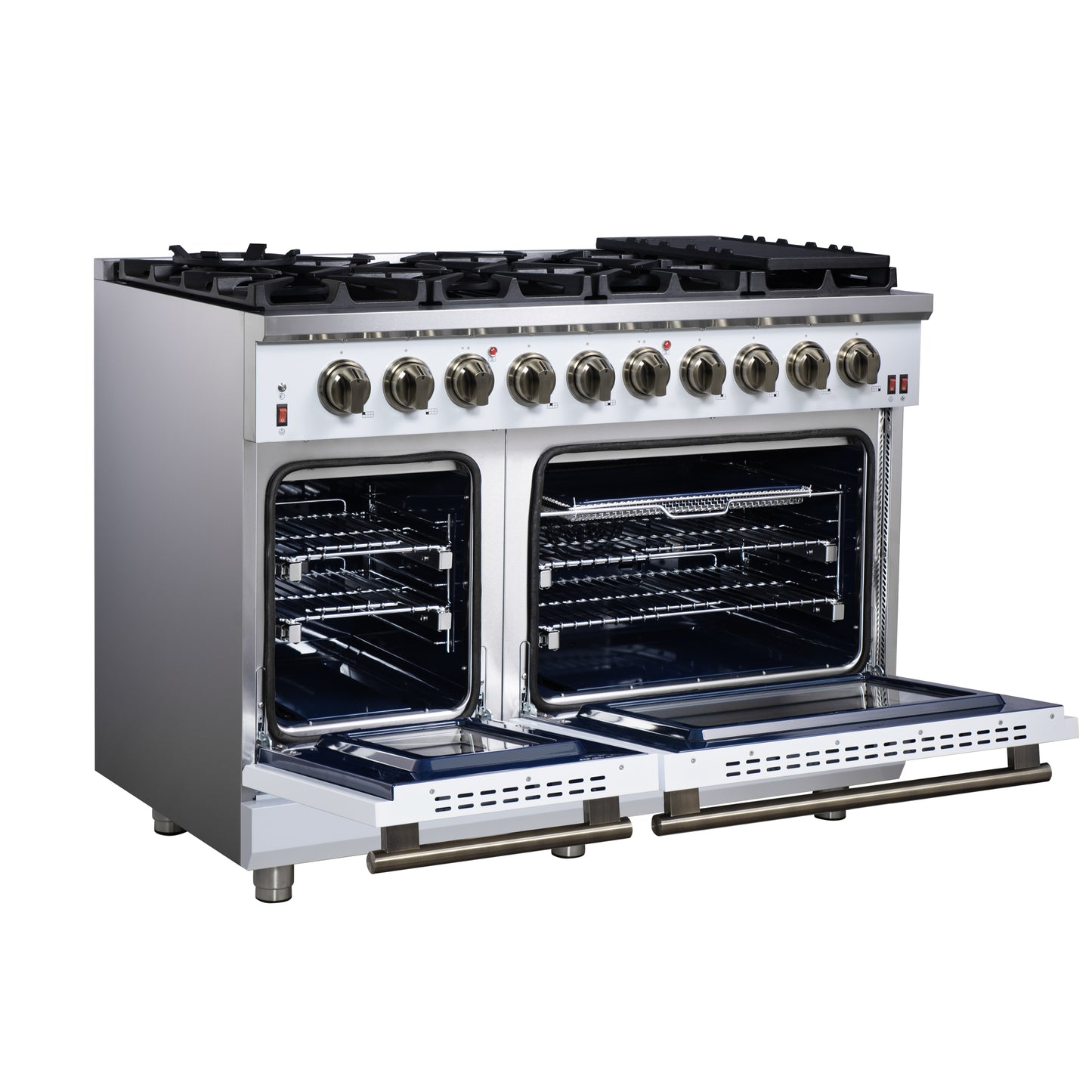 Forno Massimo 48-Inch White Freestanding Gas Range, 8 Burners, True Convection Oven