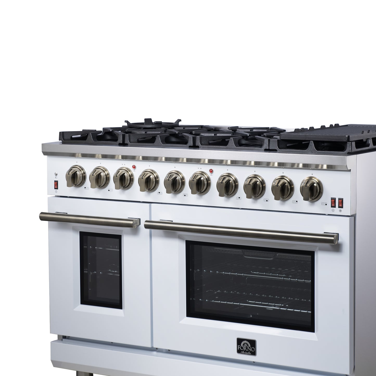 Forno Massimo 48-Inch White Freestanding Gas Range, 8 Burners, True Convection Oven