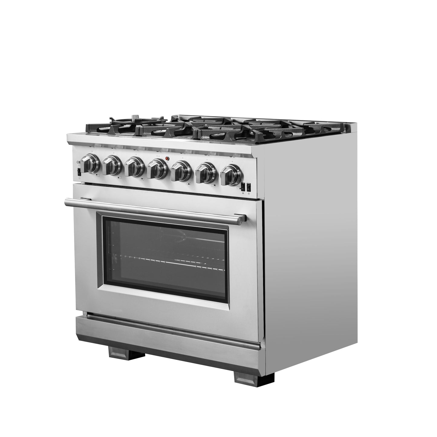 Cocina a gas Forno Capriasca de 36 pulgadas, acero inoxidable, 6 quemadores de latón, 120,000 BTU, horno de convección, eficiencia energética