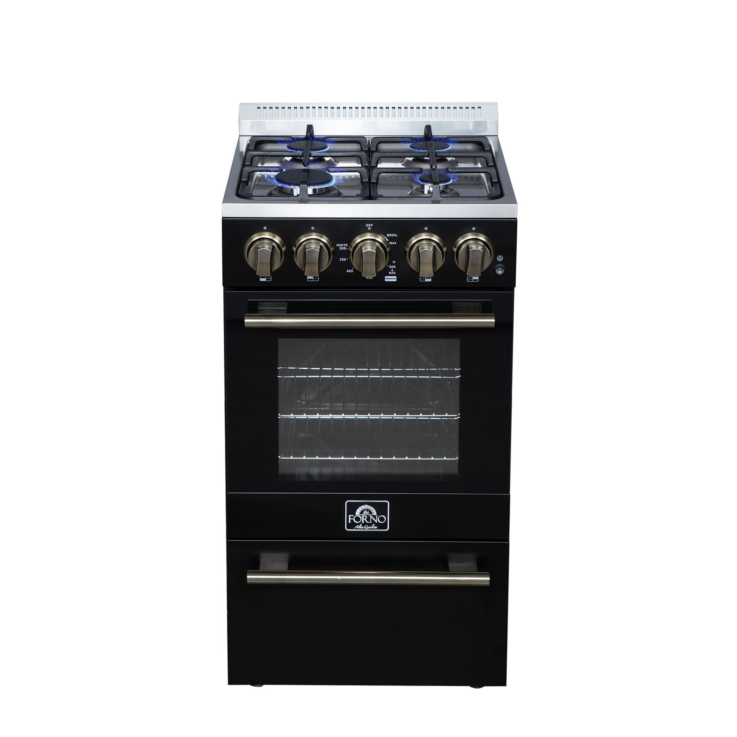 Cuisinière à gaz autonome Forno Lamazze de 20 pouces, noire, design compact