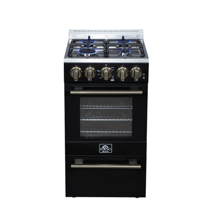 Cuisinière à gaz autonome Forno Lamazze de 20 pouces, noire, design compact