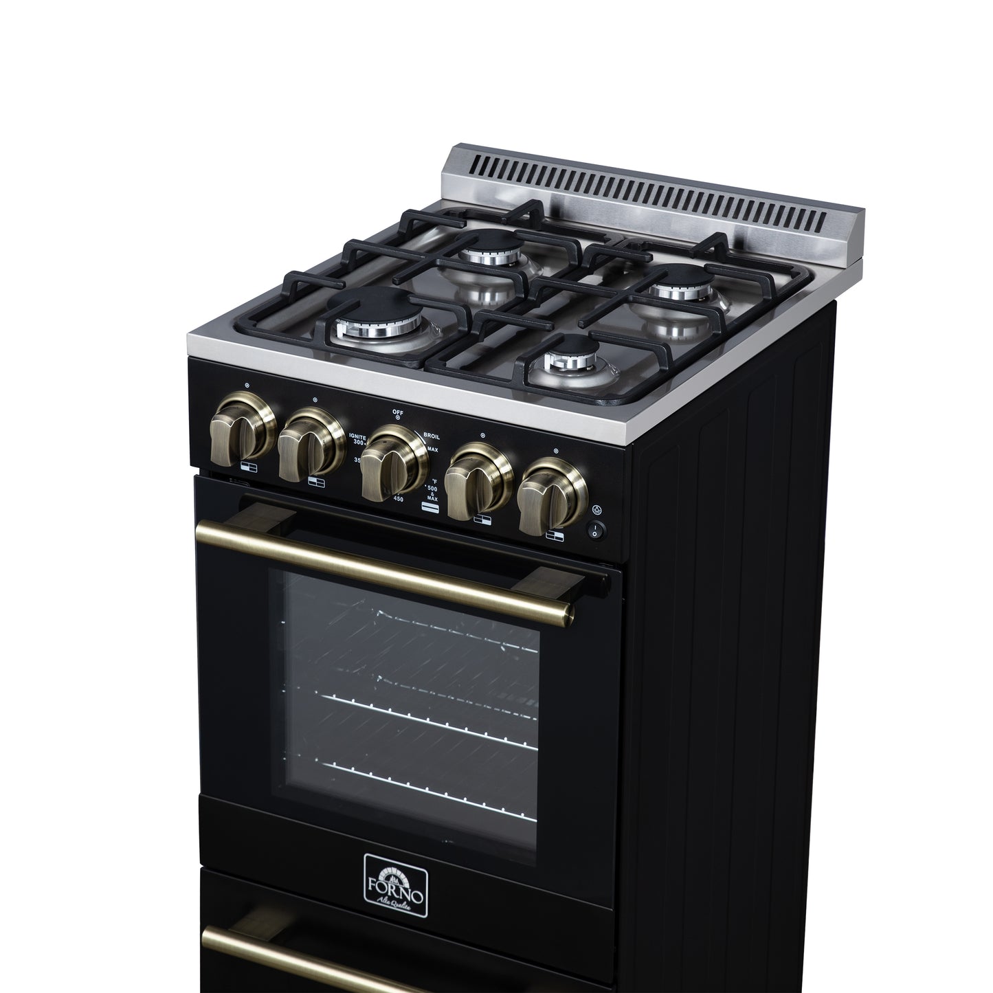 Cuisinière à gaz autonome Forno Lamazze de 20 pouces, noire, design compact