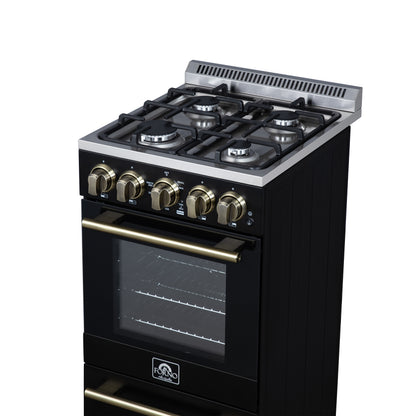 Cuisinière à gaz autonome Forno Lamazze de 20 pouces, noire, design compact