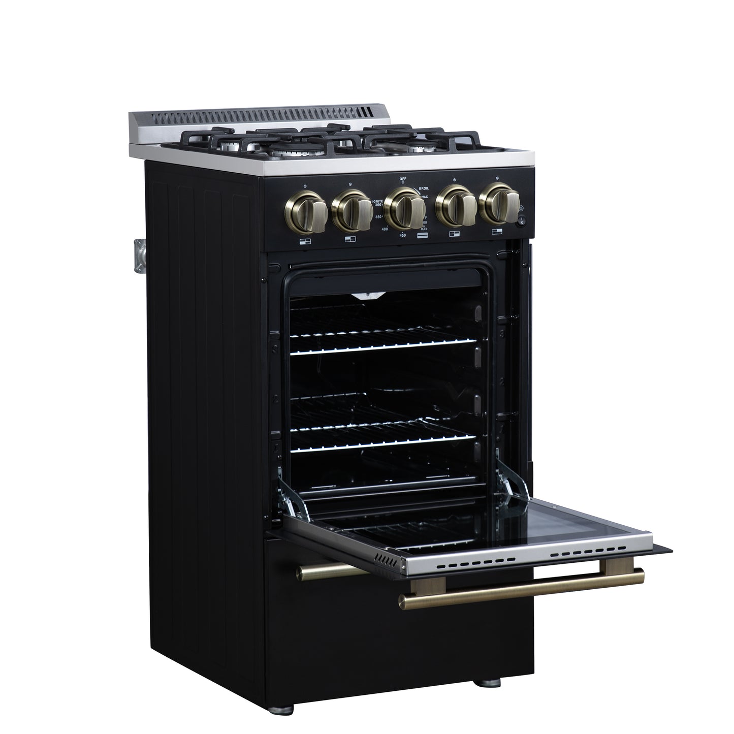 Cuisinière à gaz autonome Forno Lamazze de 20 pouces, noire, design compact