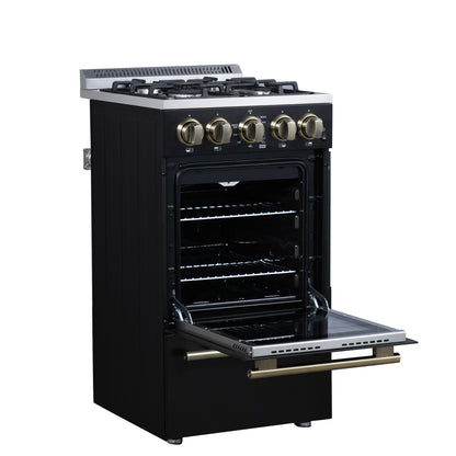 Cuisinière à gaz autonome Forno Lamazze de 20 pouces, noire, design compact