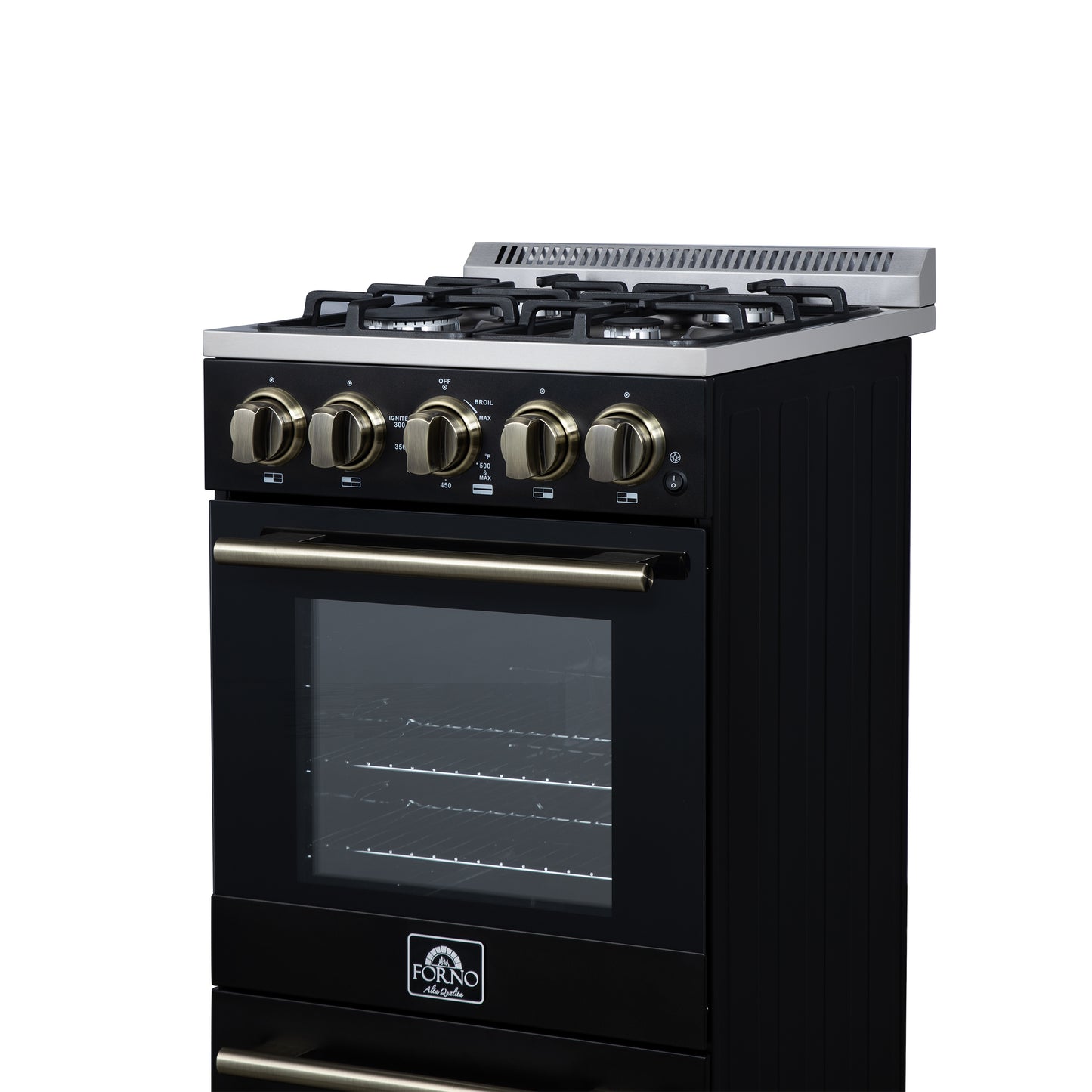 Cuisinière à gaz autonome Forno Lamazze de 20 pouces, noire, design compact