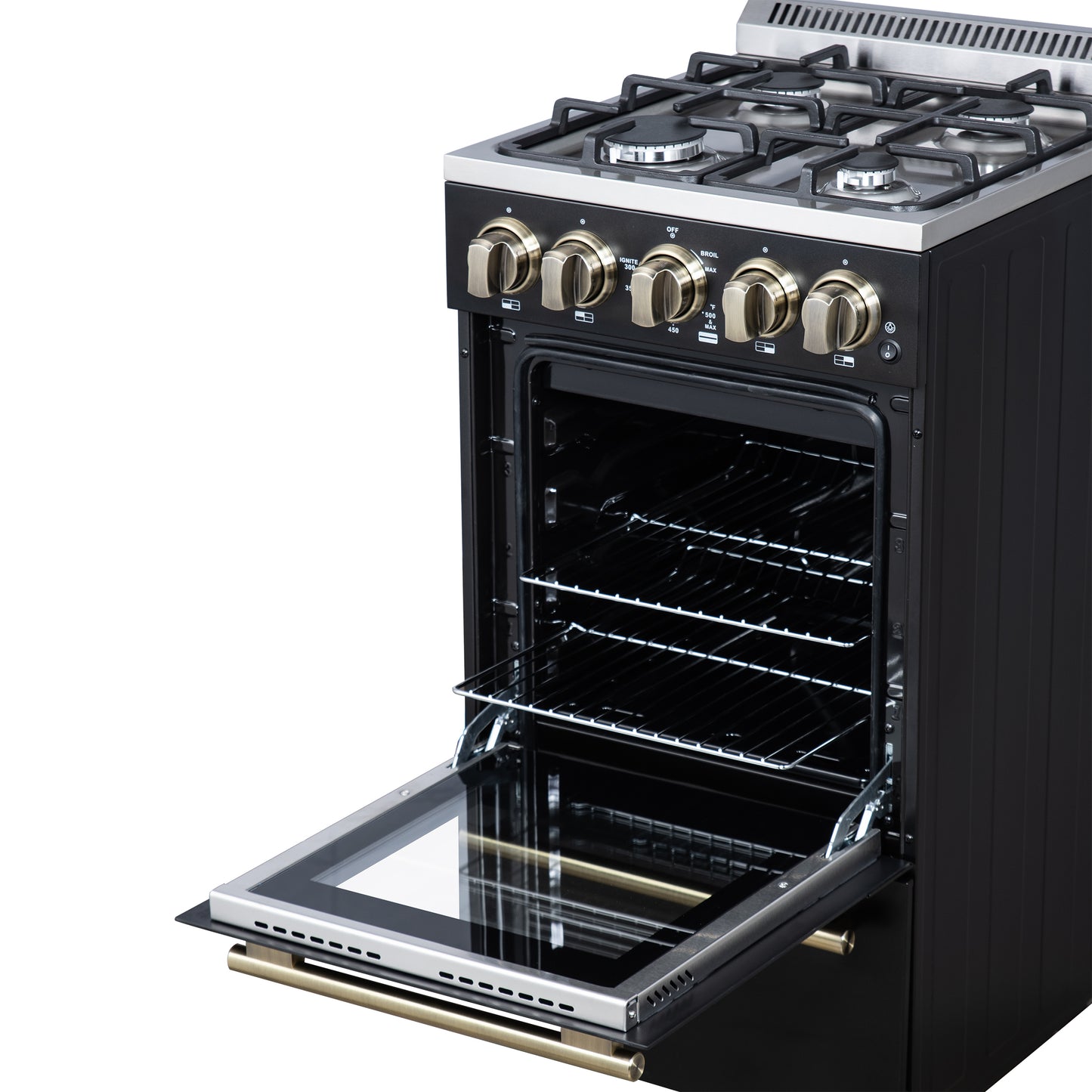 Cuisinière à gaz autonome Forno Lamazze de 20 pouces, noire, design compact