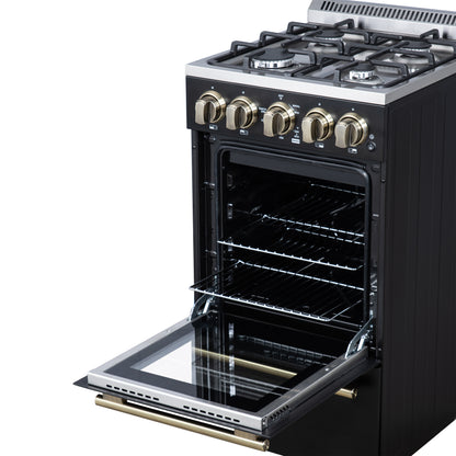Cuisinière à gaz autonome Forno Lamazze de 20 pouces, noire, design compact