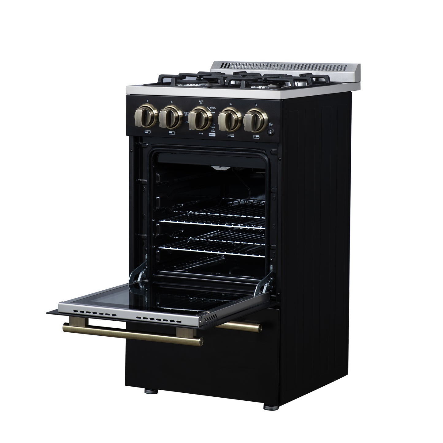Cuisinière à gaz autonome Forno Lamazze de 20 pouces, noire, design compact