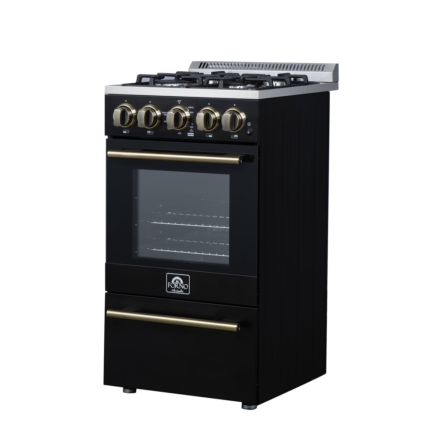 Cuisinière à gaz autonome Forno Lamazze de 20 pouces, noire, design compact