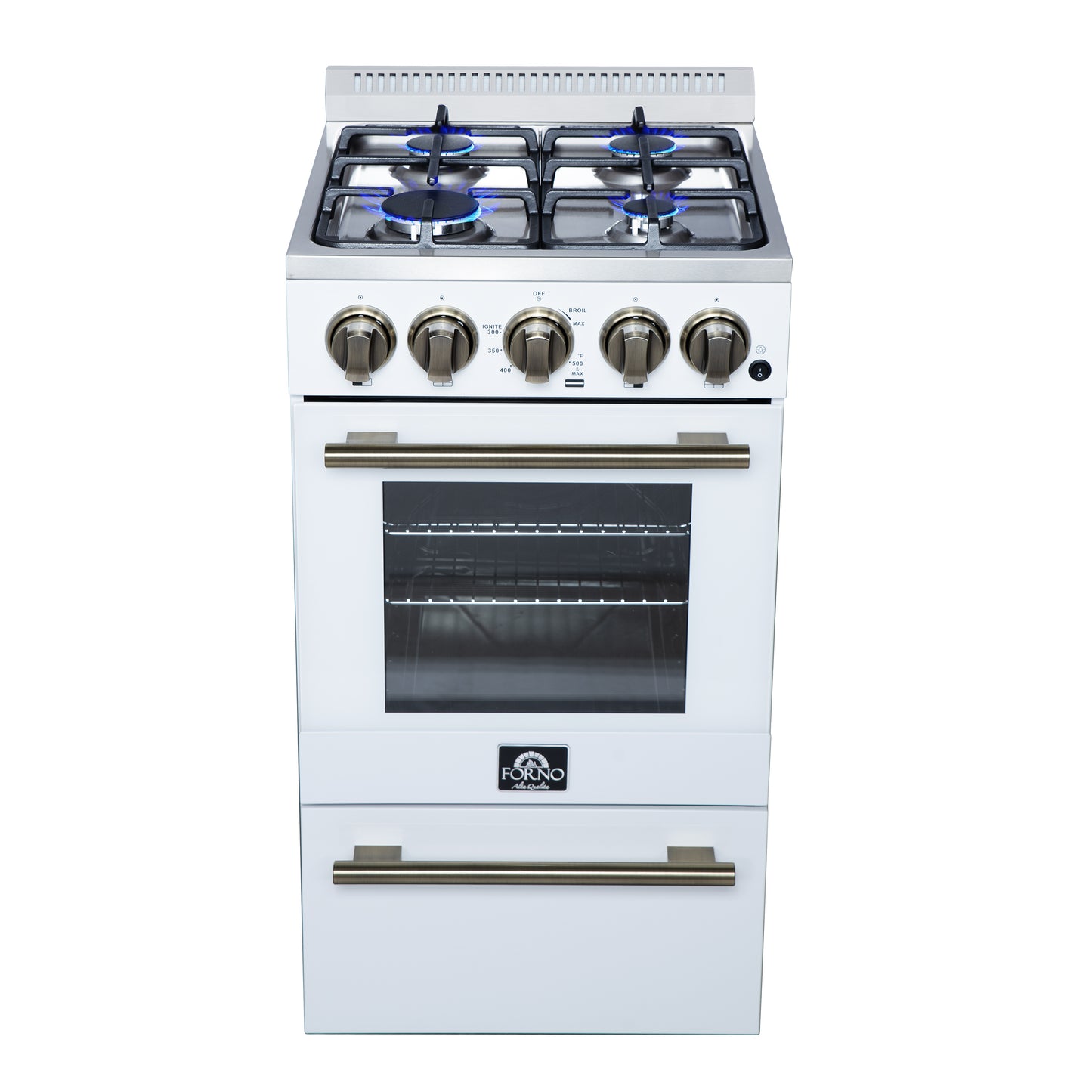 Cocina a gas independiente Forno Lamazze de 20 pulgadas en color blanco, diseño compacto