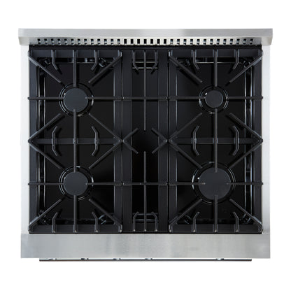 Cuisinière à gaz Marco 30 pouces en acier inoxydable, 4 brûleurs, 37 000 BTU, 4,32 cu.ftFour à convection