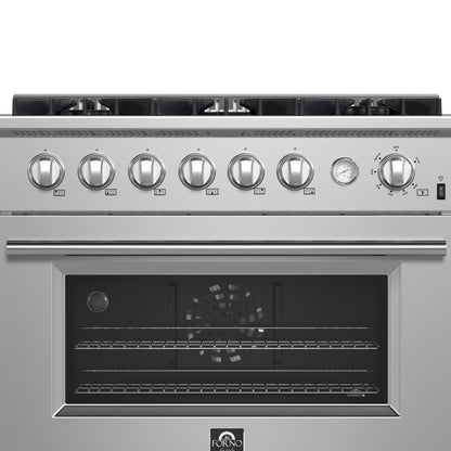Cocina a gas Marco de 36 pulgadas, acero inoxidable, 6 quemadores, 67,000 BTU, horno de convección de 5.36 pies cúbicos