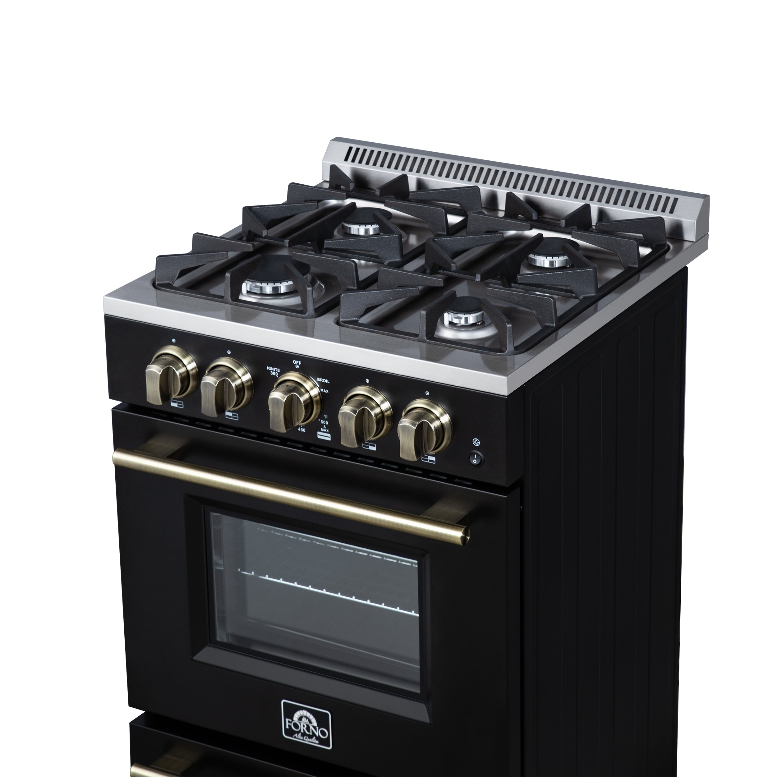 Brunt　NOWONE　ガス炉　黒 Forno Breno 24 Inch Freestanding Gas Range in Black with Antique Brass
