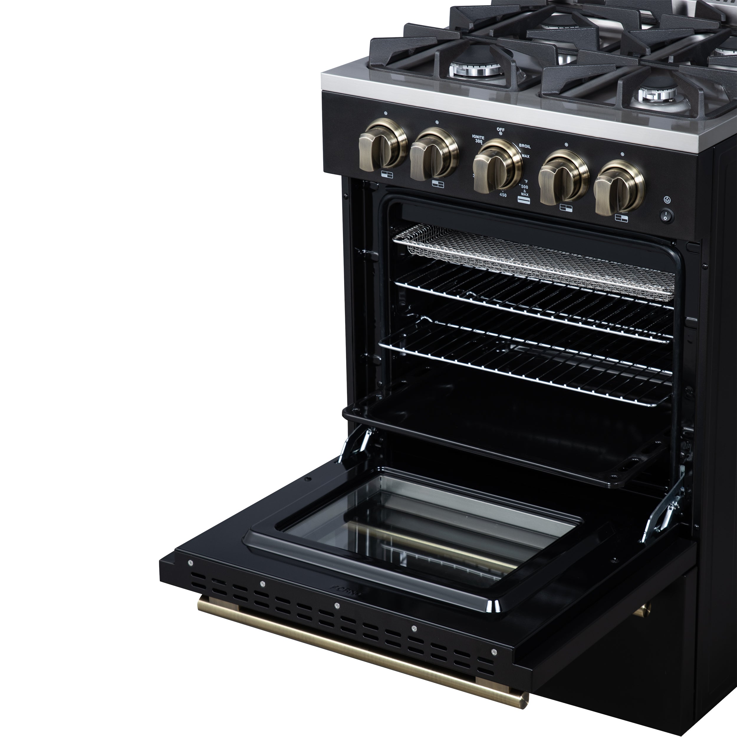 Forno Breno 24 Inch Freestanding Gas Range in Black with Antique Brass