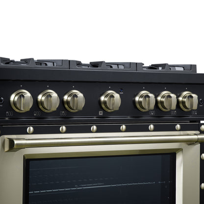 Valente 36" Gas Range in Black, 6 Sealed Burnes, 71 000 BTU Cooktop Output , 5.2 Cu.Ft. convection Oven, Telescopic Racks - Forno Appliances