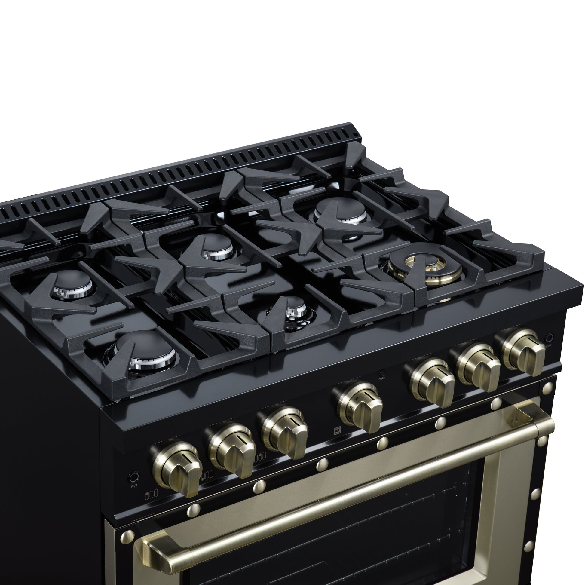 Valente 36" Gas Range in Black, 6 Sealed Burnes, 71 000 BTU Cooktop Output , 5.2 Cu.Ft. convection Oven, Telescopic Racks - Forno Appliances