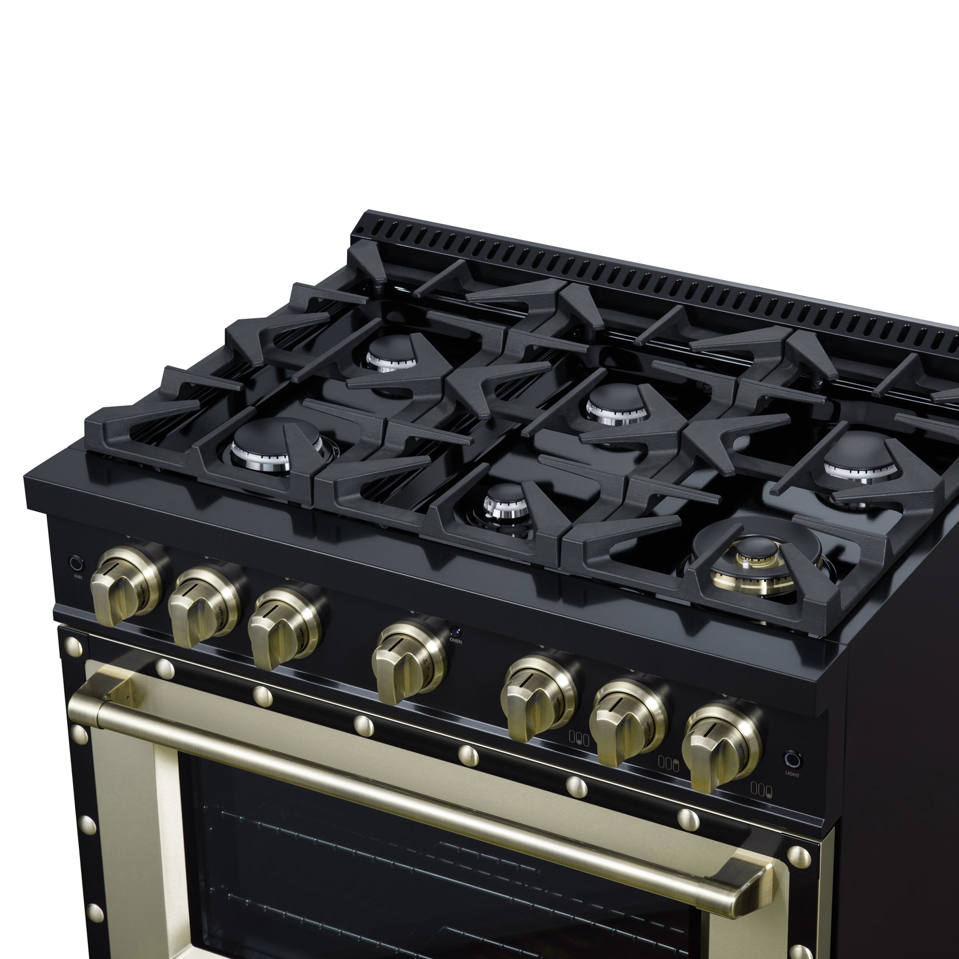 Valente 36" Gas Range in Black, 6 Sealed Burnes, 71 000 BTU Cooktop Output , 5.2 Cu.Ft. convection Oven, Telescopic Racks - Forno Appliances
