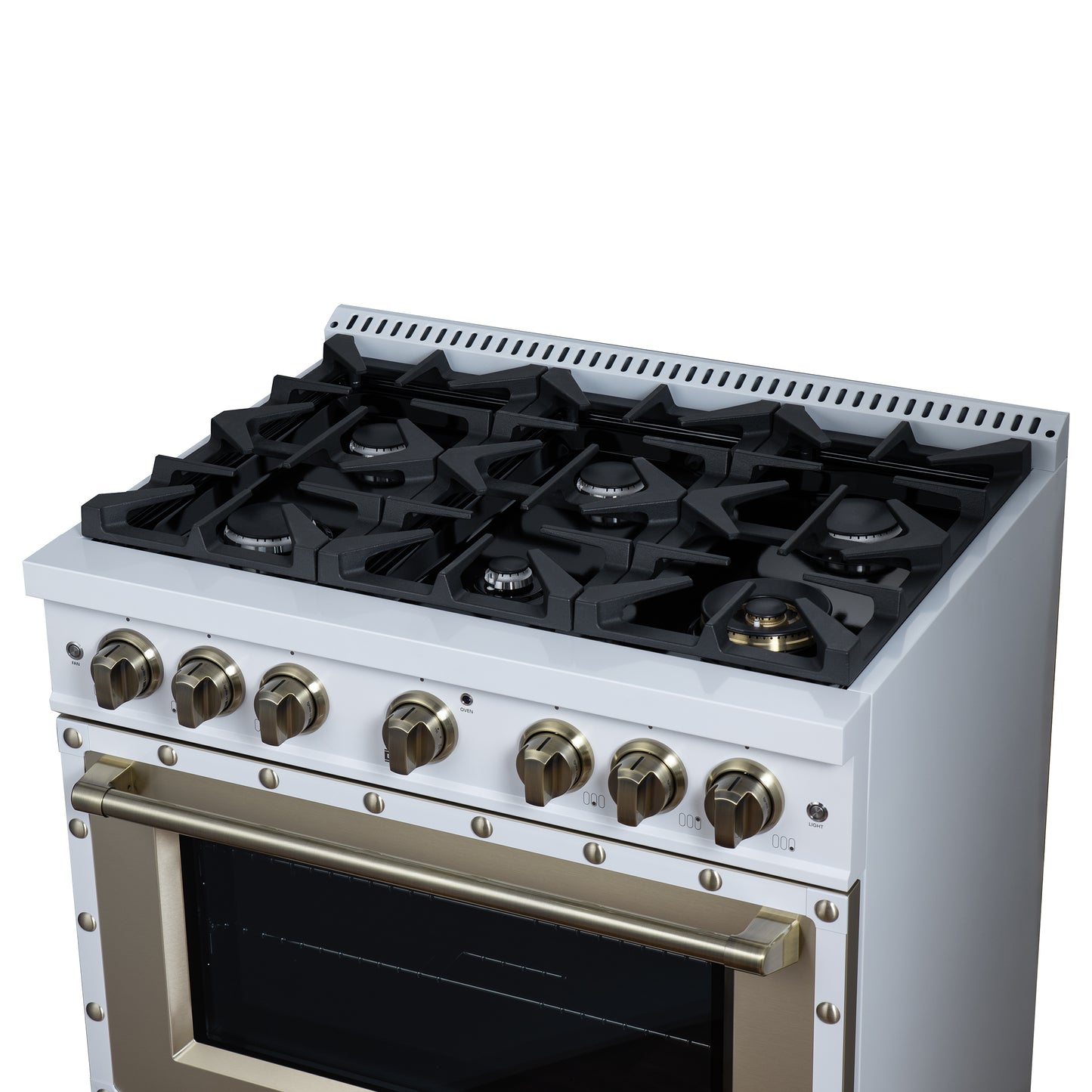 Valente 36" Gas Range in White, 6 Sealed Burnes, 71 000 BTU Cooktop Output , 5.2 Cu.Ft. convection Oven, Telescopic Racks - Forno Appliances
