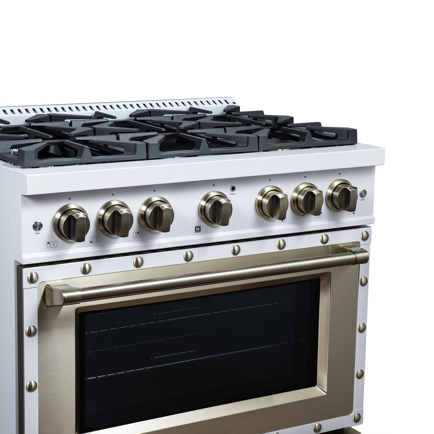 Valente 36" Gas Range in White, 6 Sealed Burnes, 71 000 BTU Cooktop Output , 5.2 Cu.Ft. convection Oven, Telescopic Racks - Forno Appliances