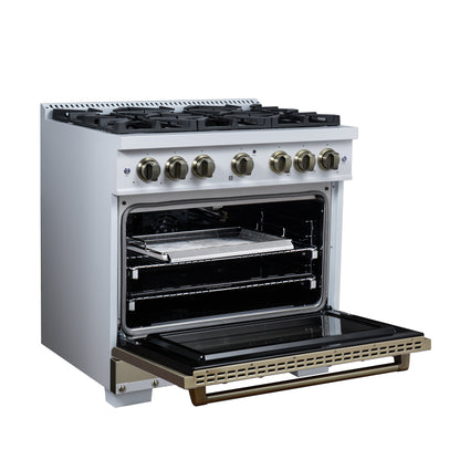 Valente 36" Gas Range in White, 6 Sealed Burnes, 71 000 BTU Cooktop Output , 5.2 Cu.Ft. convection Oven, Telescopic Racks - Forno Appliances
