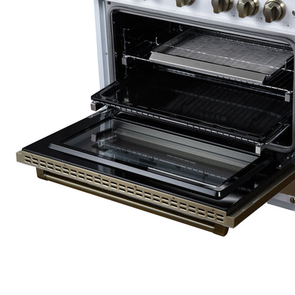 Valente 36" Gas Range in White, 6 Sealed Burnes, 71 000 BTU Cooktop Output , 5.2 Cu.Ft. convection Oven, Telescopic Racks - Forno Appliances