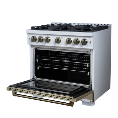 Valente 36" Gas Range in White, 6 Sealed Burnes, 71 000 BTU Cooktop Output , 5.2 Cu.Ft. convection Oven, Telescopic Racks - Forno Appliances