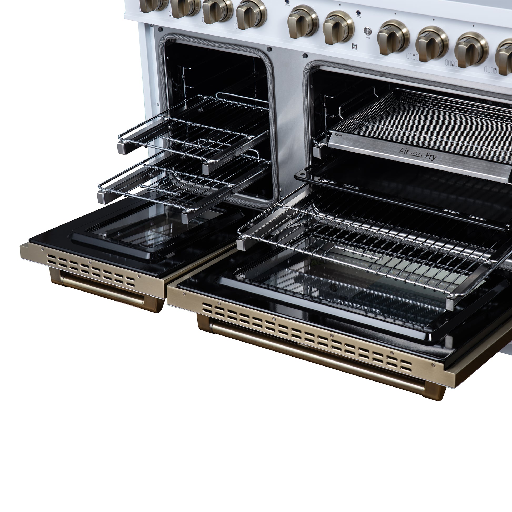 Valente 48" Gas Range in White, 8 Sealed Burnes, 94 000 BTU Cooktop Output, 6.7 Cu.Ft. Double Oven, Telescopic Racks - Forno Appliances
