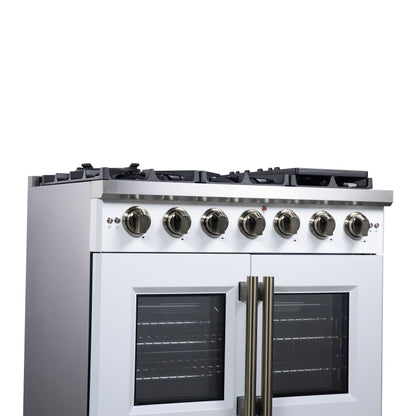 Forno Capriasca 36-Inch White Freestanding French Door Gas Range, 6 Burners, Convection Oven, Energy Efficient