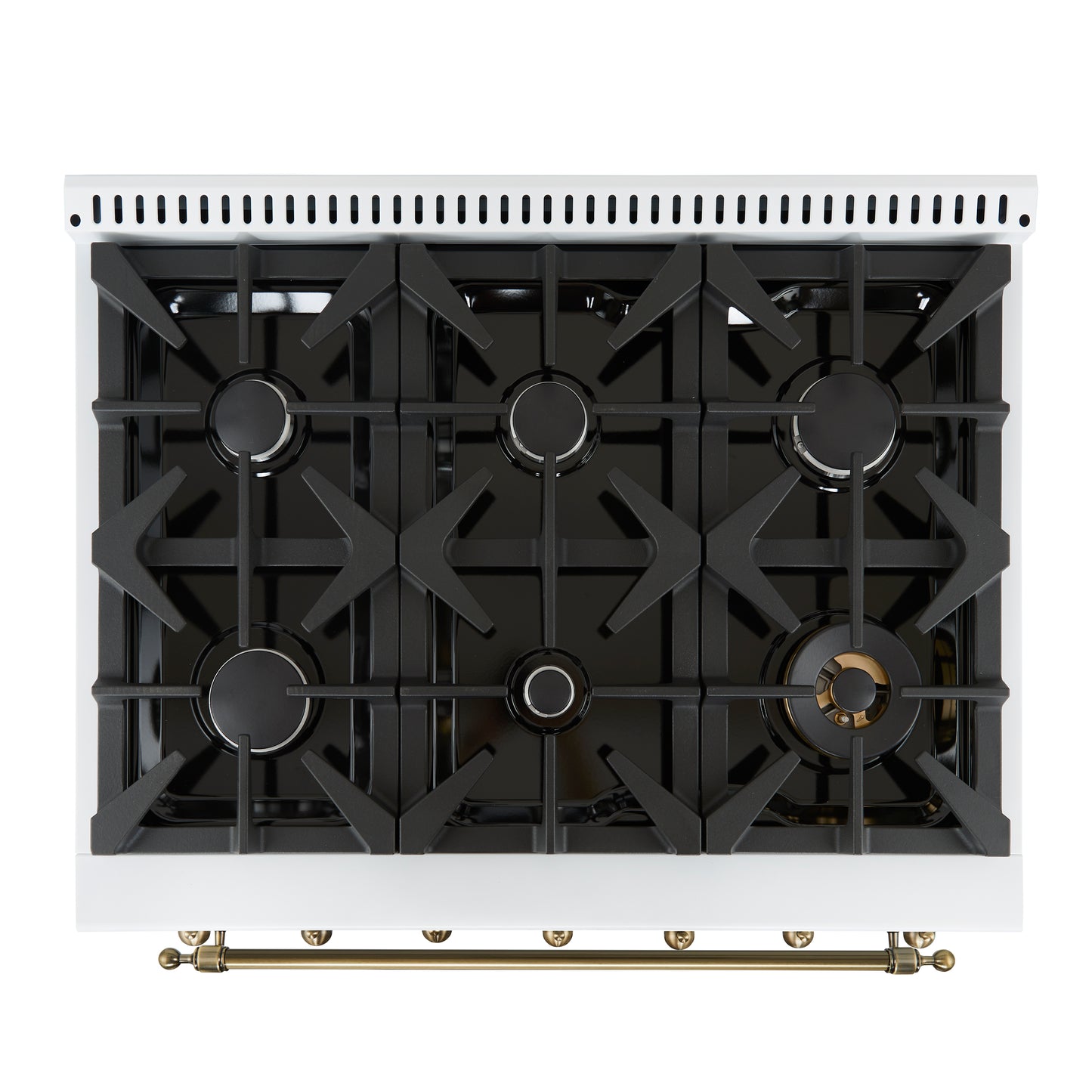 Cocina a gas independiente Forno Antico de 91 cm, color blanco, diseño de latón antiguo, 6 quemadores, horno de convección, de bajo consumo.