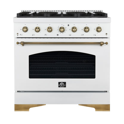 Cocina a gas independiente Forno Antico de 91 cm, color blanco, diseño de latón antiguo, 6 quemadores, horno de convección, de bajo consumo.