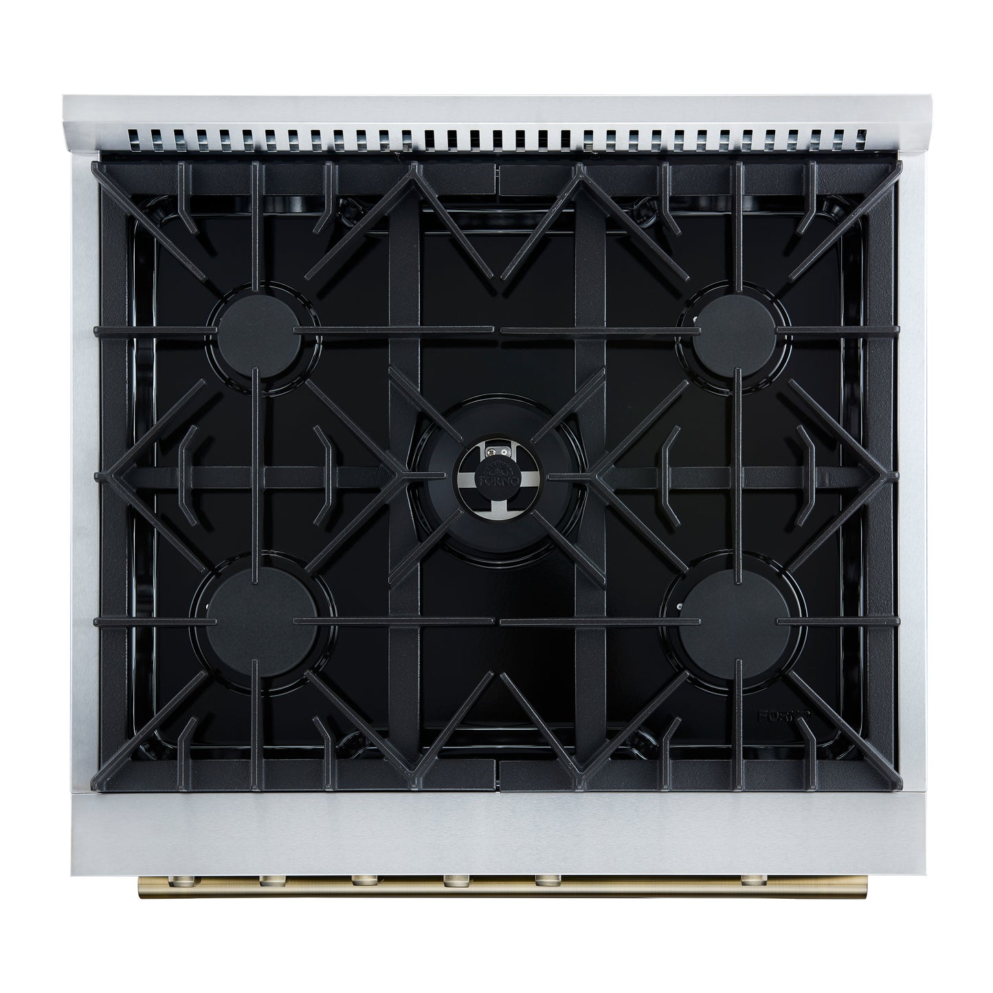 Cocina a gas Giovanni de 30 pulgadas, diseño blanco y latón antiguo, 5 quemadores, 67,000 BTU, horno de convección de 4.32 pies cúbicos