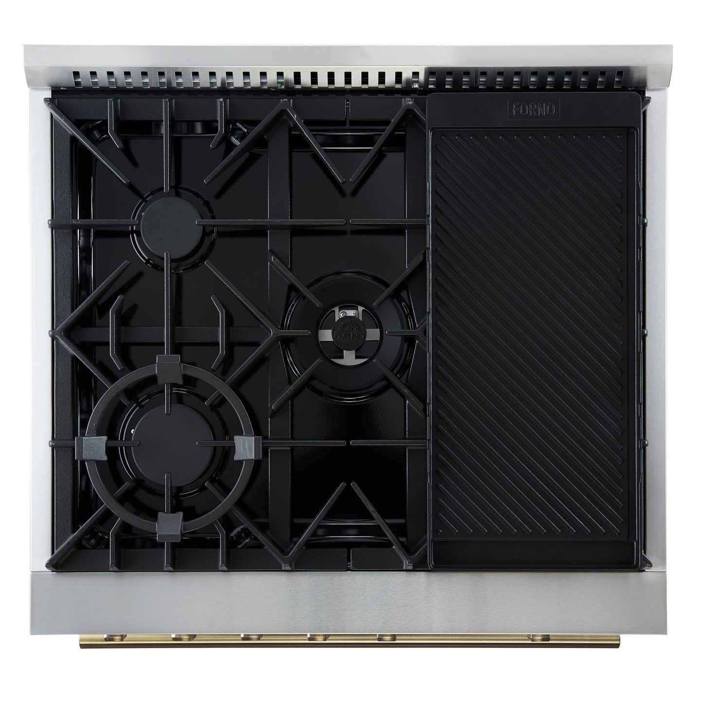 Cocina a gas Giovanni de 30 pulgadas, diseño blanco y latón antiguo, 5 quemadores, 67,000 BTU, horno de convección de 4.32 pies cúbicos